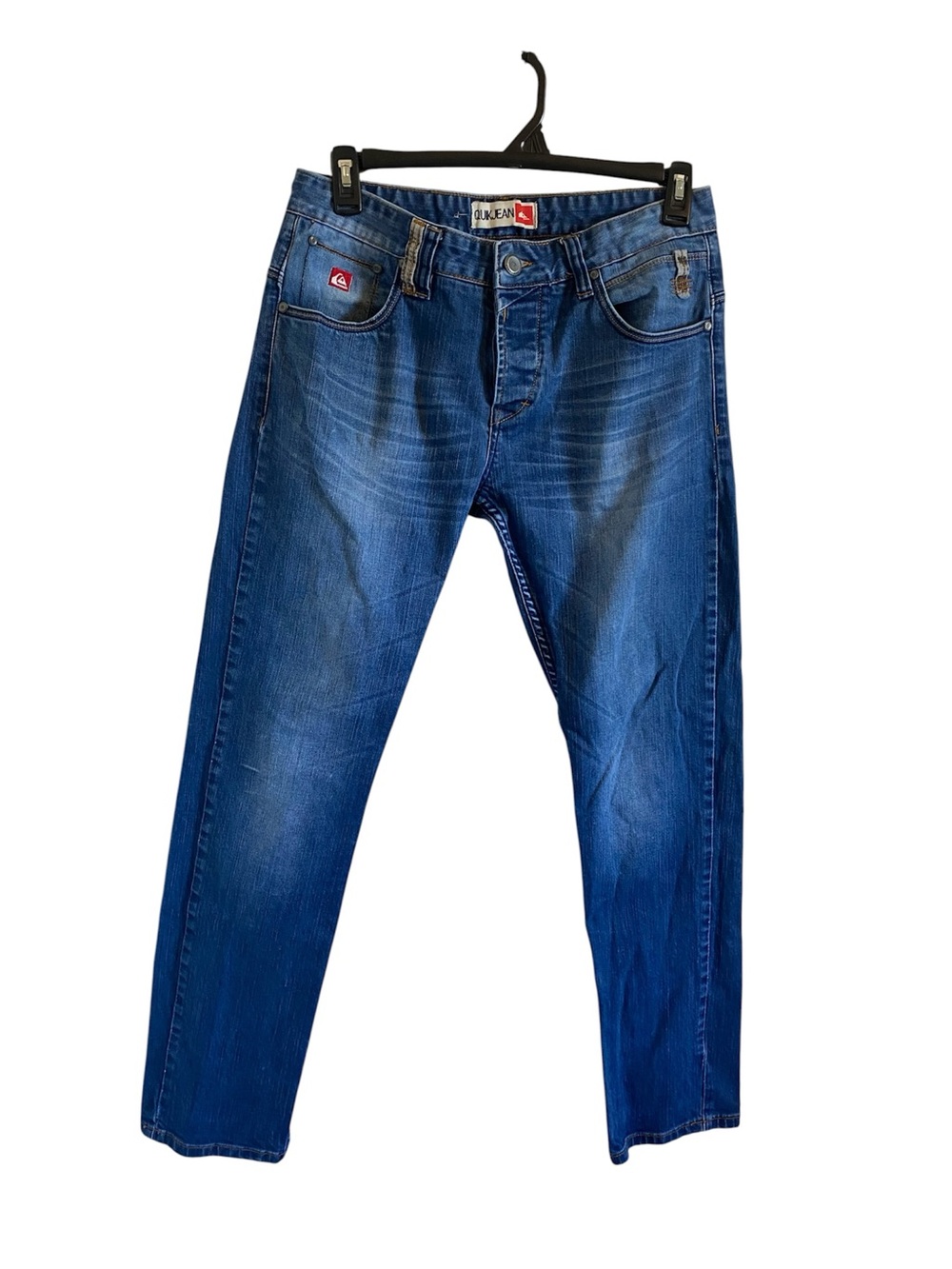 Vintage Quiksilver Men’s Blue Straight-Leg Distressed Button Fly Jeans EUC